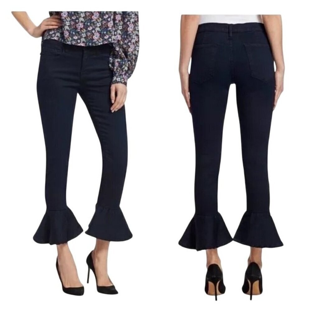 Frame Le Skinny De Jeanne Flounce Hem dark wash Blue stretch Skinny ankle Jeans